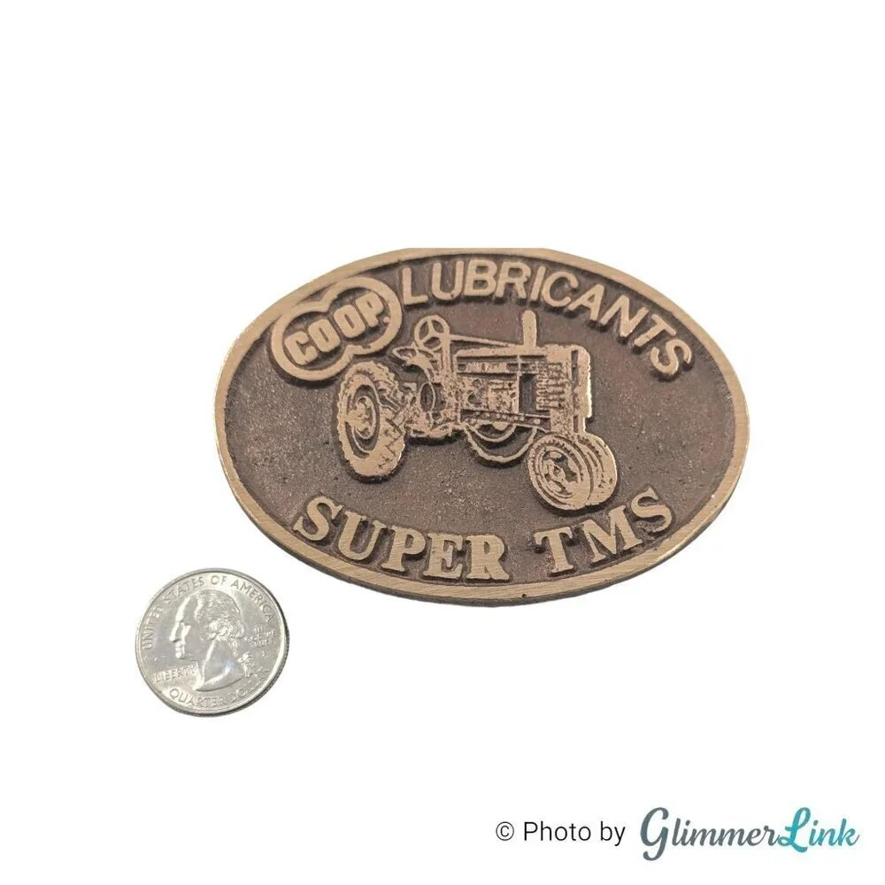 Vintage Farmland Ind John Deere Tractor Lubricant Oval Brass Belt Buckle